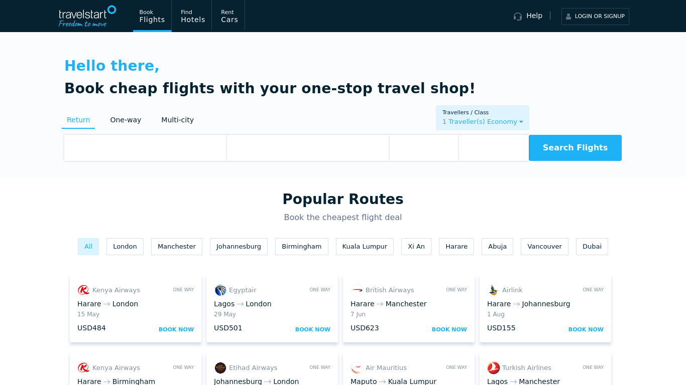 TravelStart Landing page