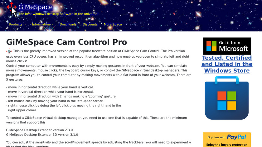 GiMeSpace Cam Control Landing Page
