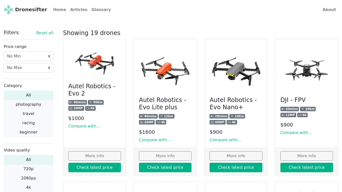 Dronesifter Landing page
