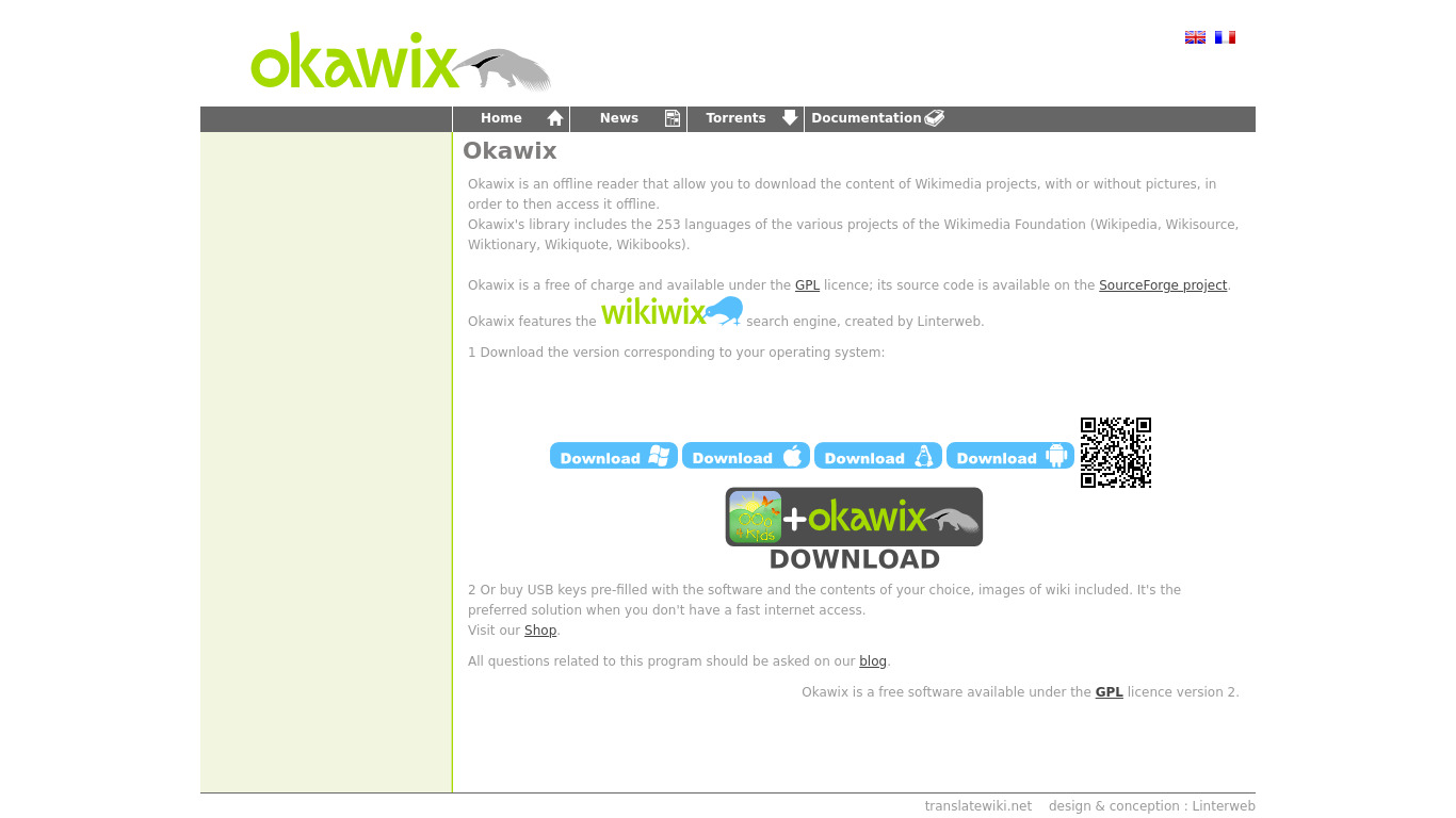 Okawix Landing page