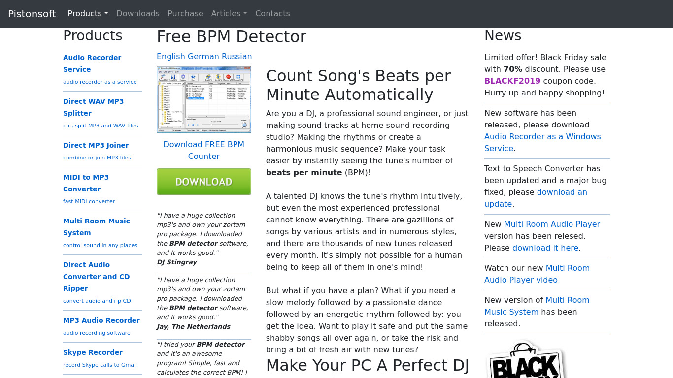 Free BPM Detector Landing page