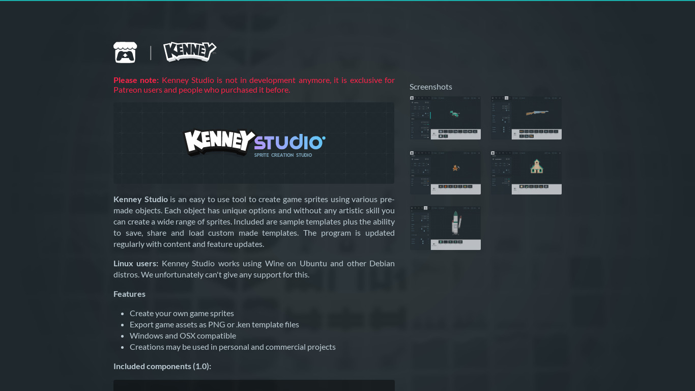 Kenney Studio Landing page