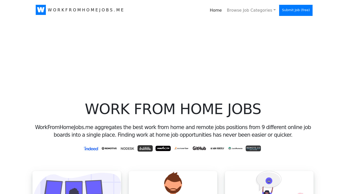 Work From Home Jobs Landing page