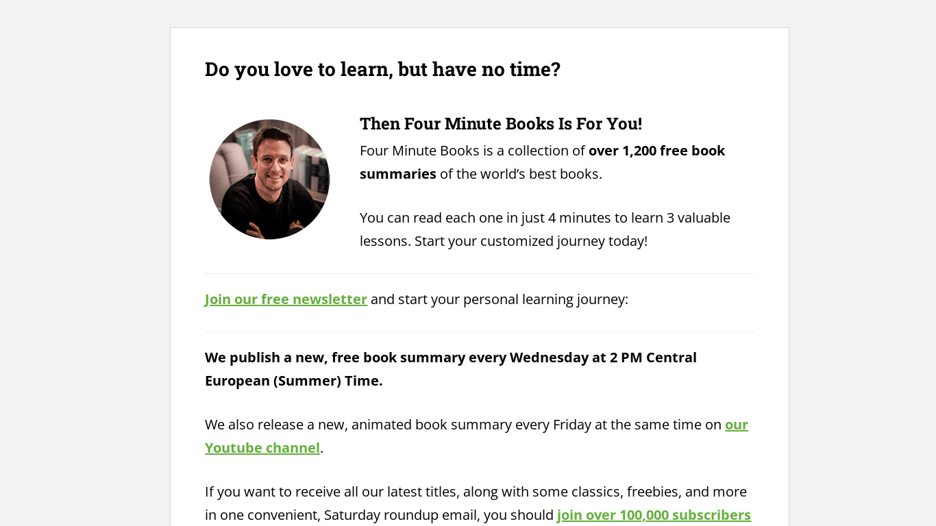 Four Minute Books Landing page