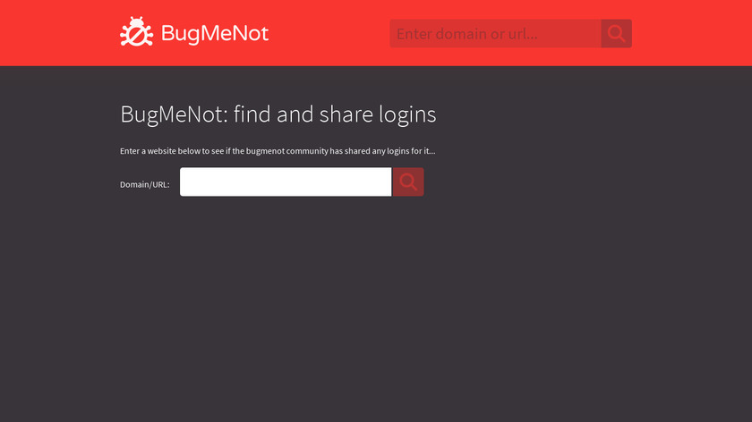 BugMeNot Landing Page