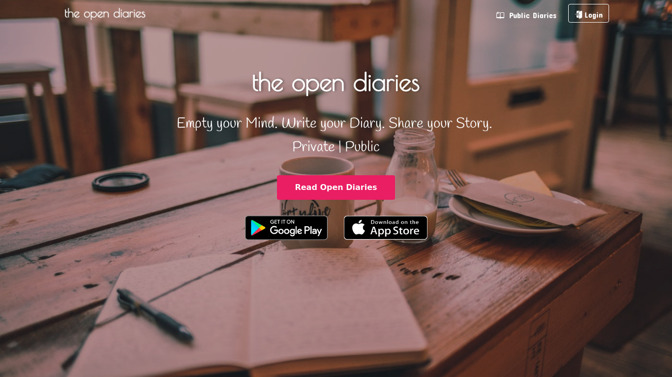 the open diaries Landing page