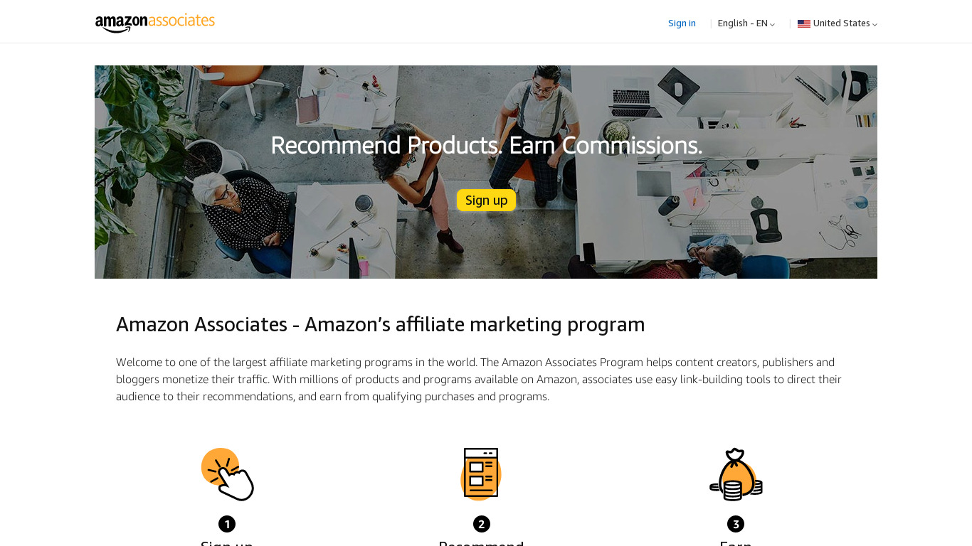 Amazon Associates Landing page
