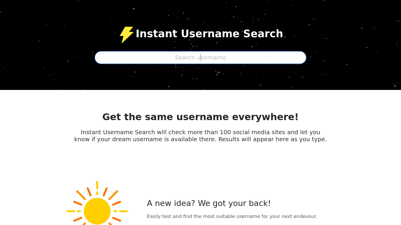 Instant Username Search Landing page