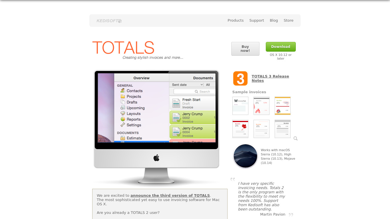 Totals Landing page