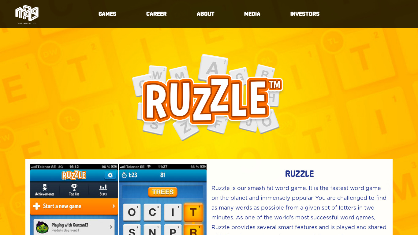 Ruzzle Landing page
