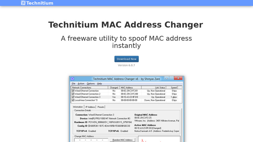 Technitium MAC Address Changer Landing Page