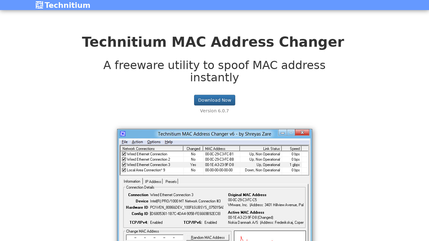 Technitium MAC Address Changer Landing page