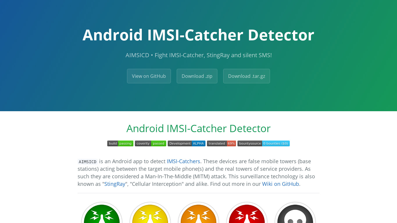 Android IMSI-Catcher Detector Landing page