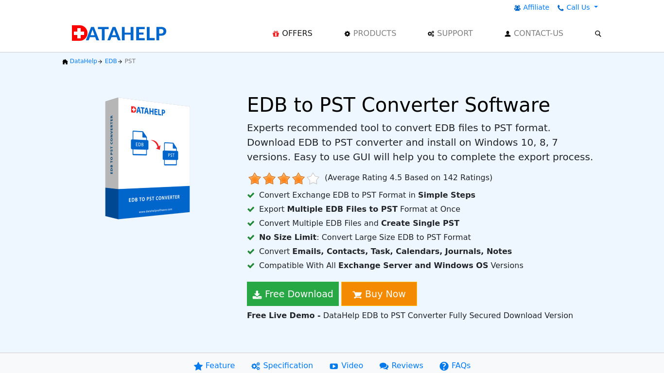 DataHelp EDB to PST Converter Landing page