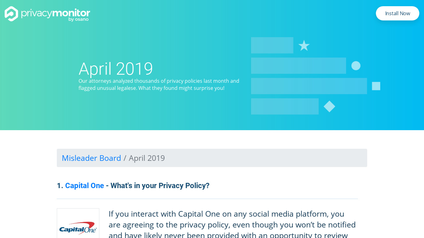 Privacy Misleader Board Landing page