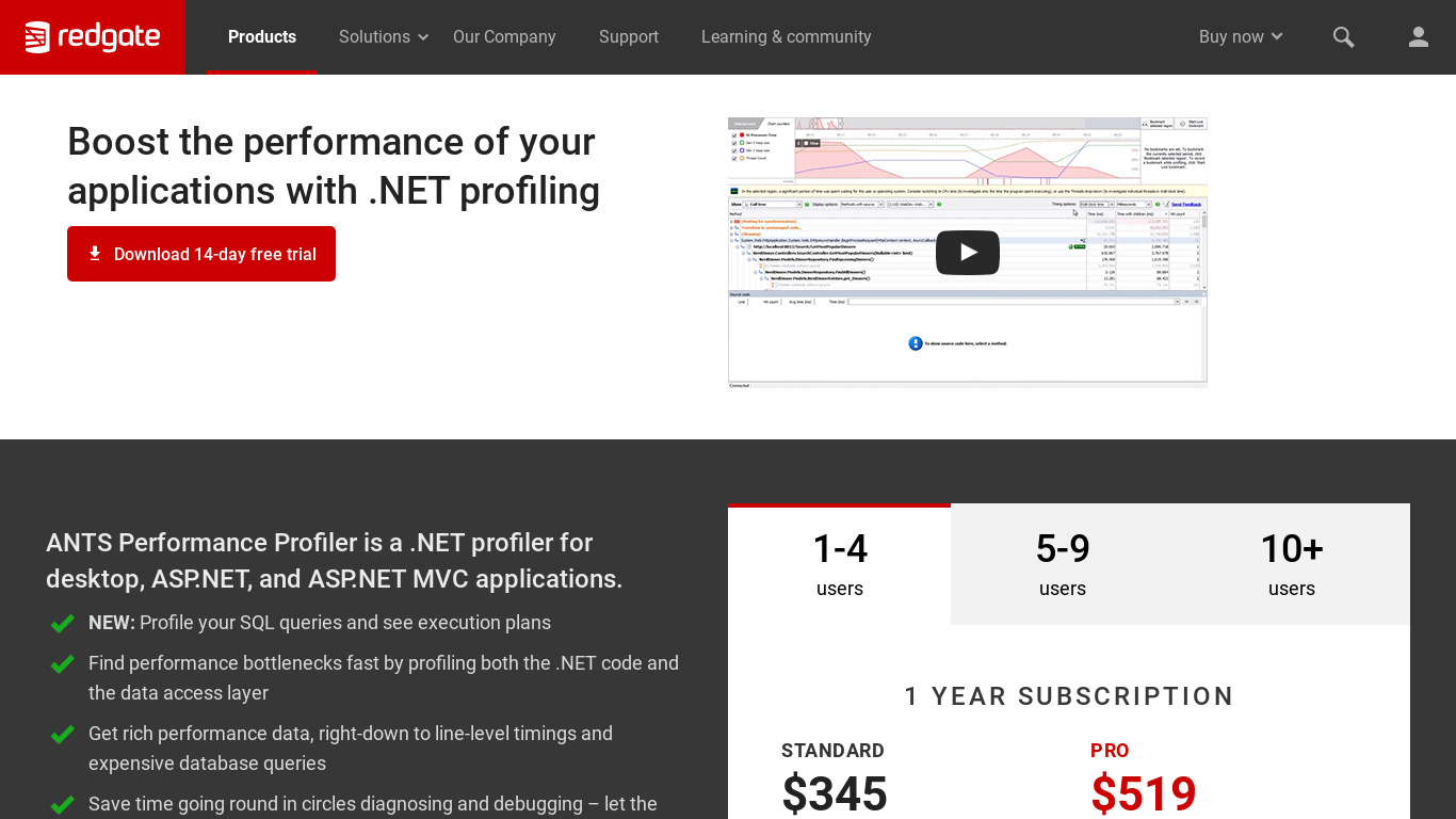 ANTS Performance Profiler Landing page