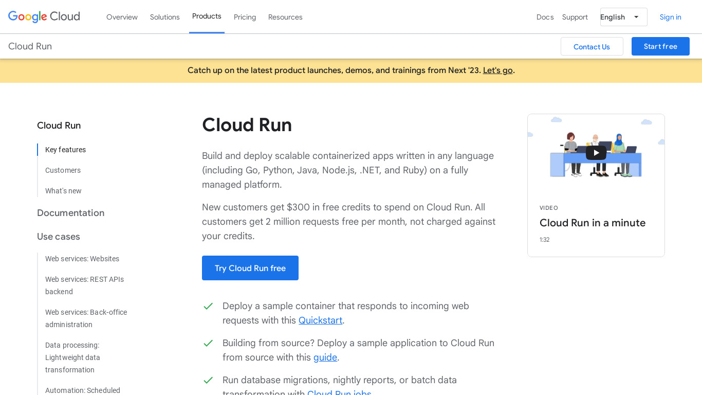 Google Cloud Run Landing page