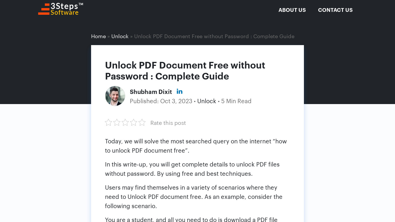 3Steps PDF Unlocker Landing page