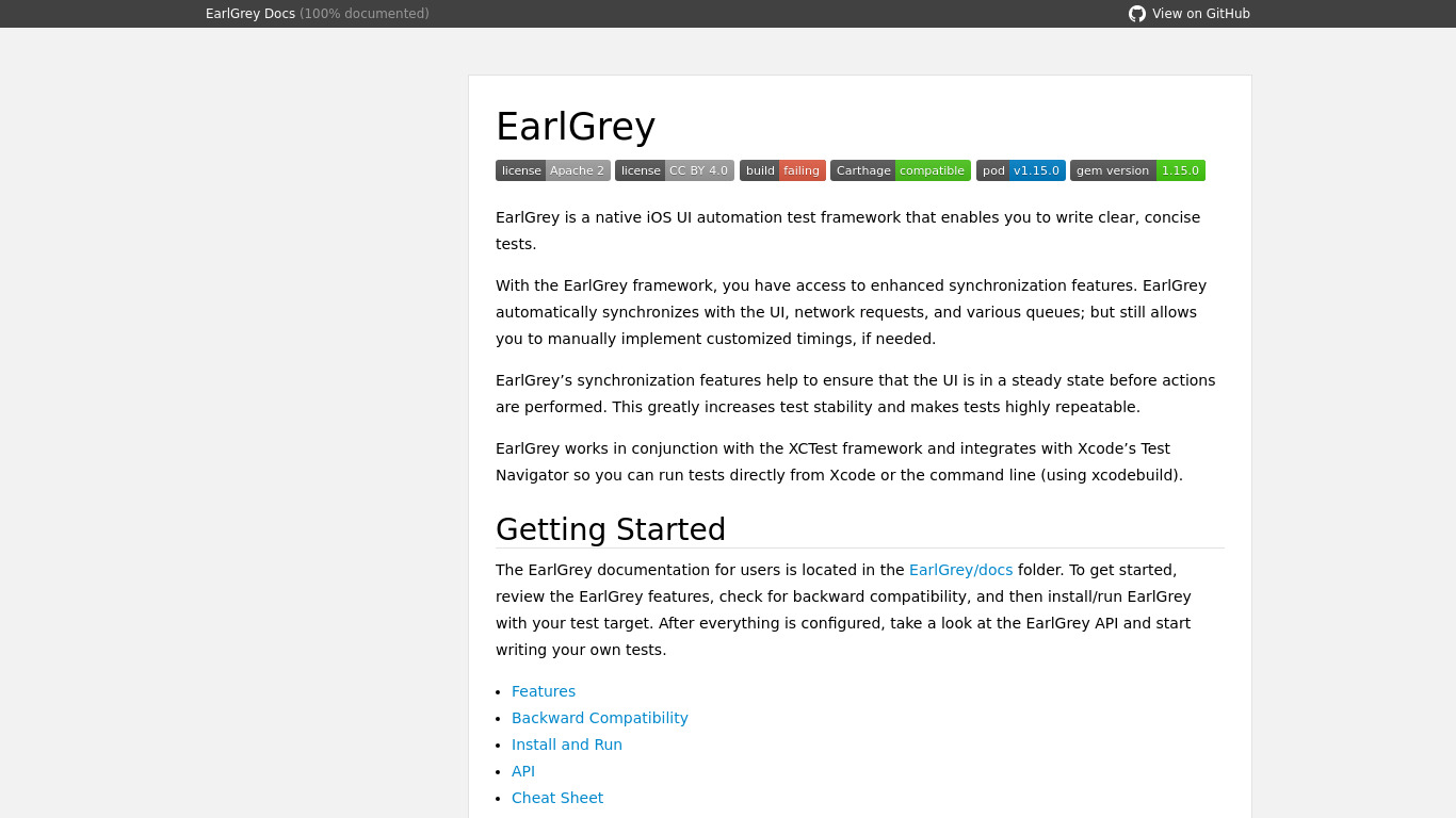 EarlGrey Landing page