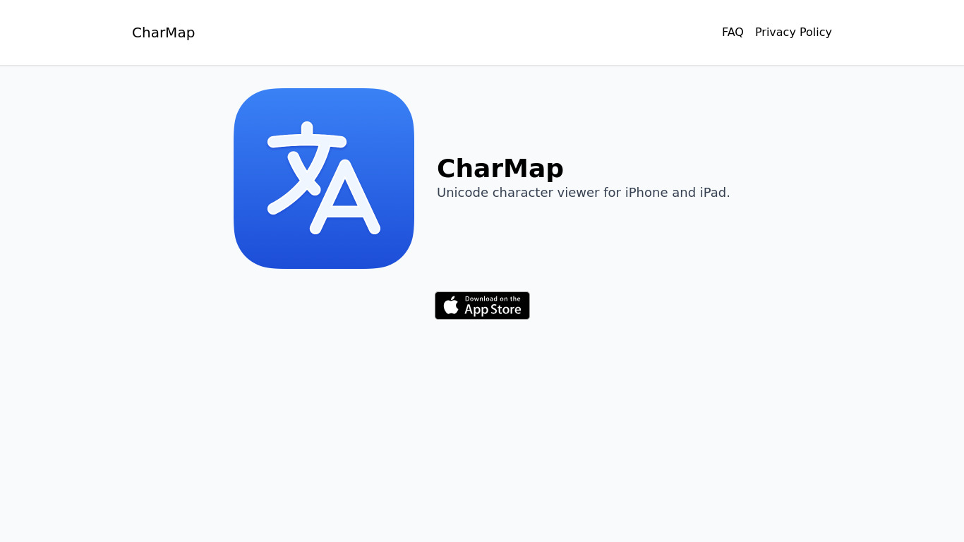 CharMap Landing page