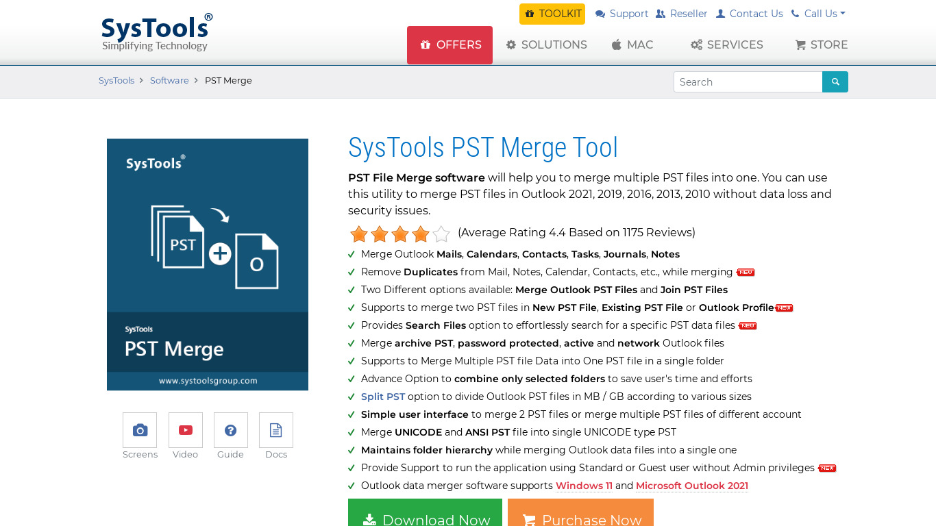 SysTools PST Merge Landing page