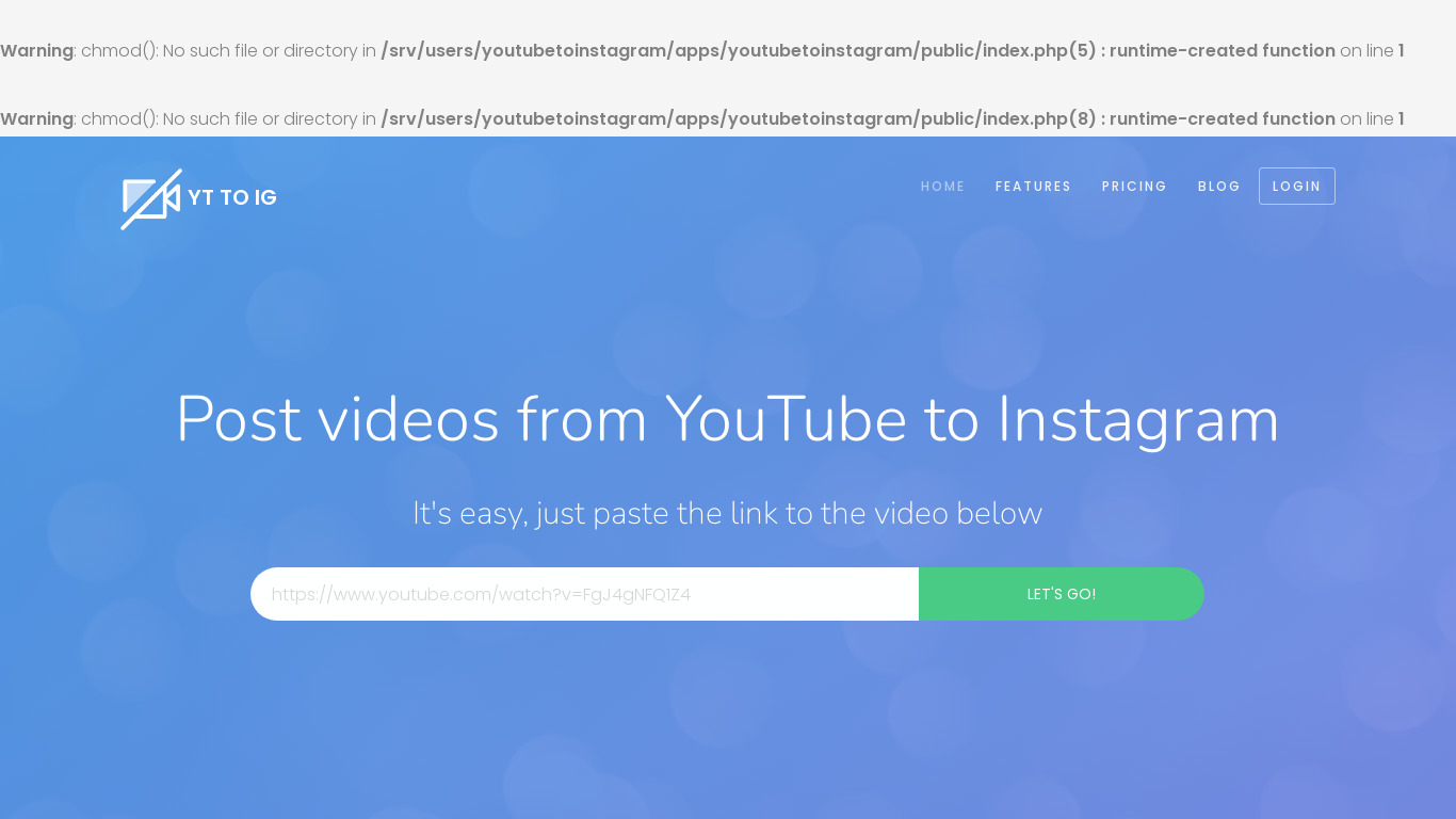 YouTube to Instagram Landing page