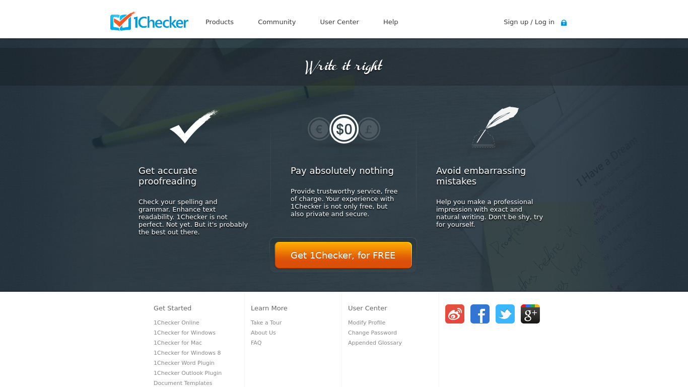 1Checker Landing page