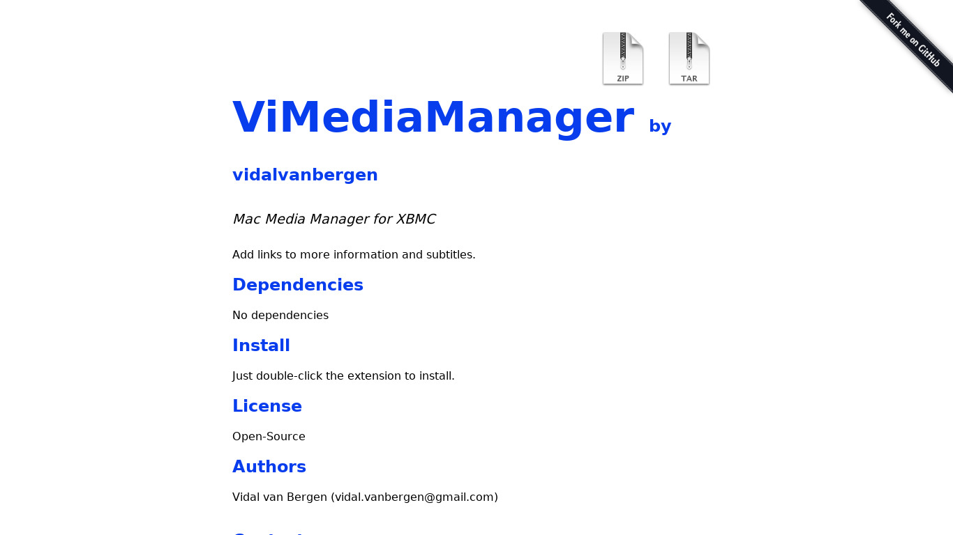 ViMediaManager Landing page