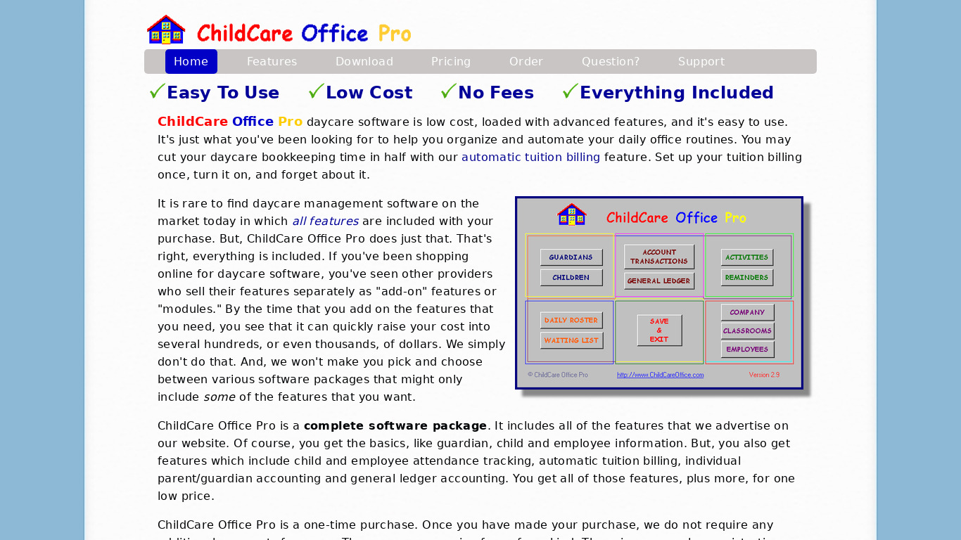 ChildCare Office Pro Landing page