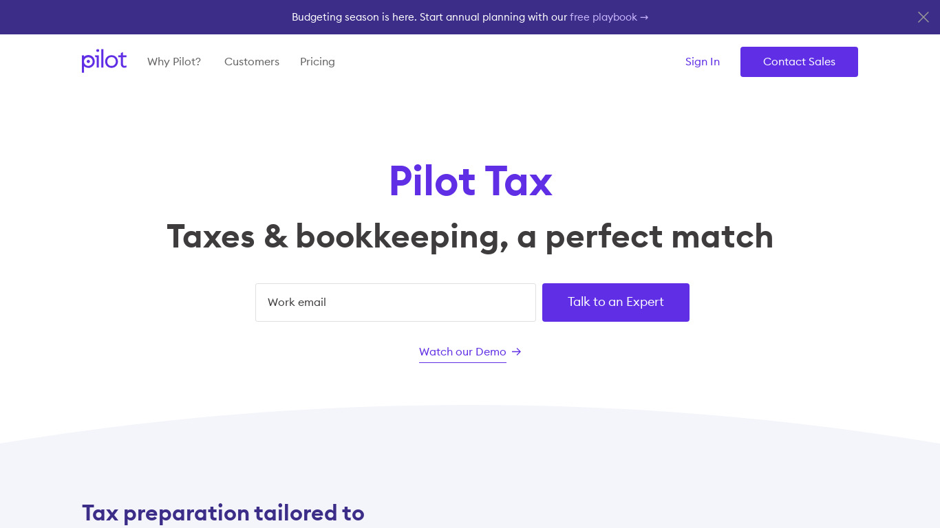 Pilot Tax Landing page