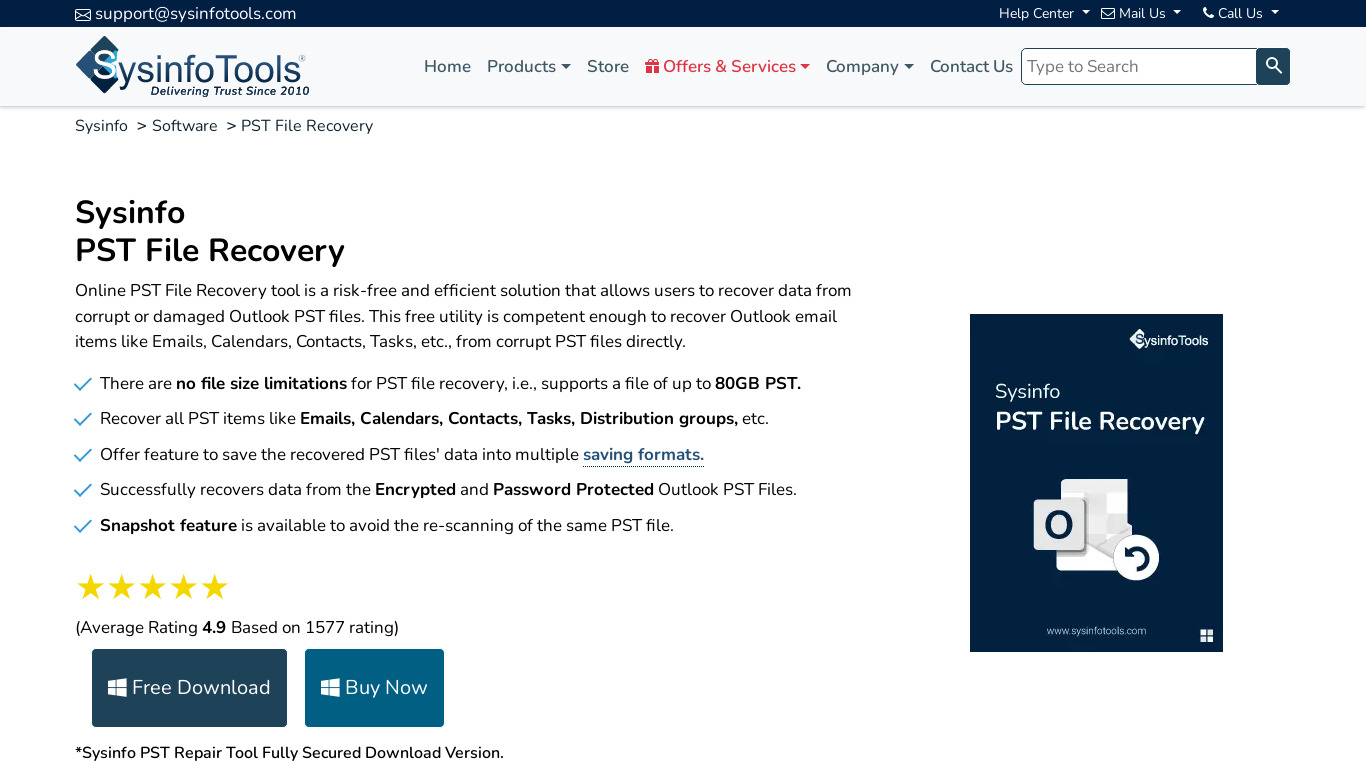 SysInfo PST Recovery Landing page
