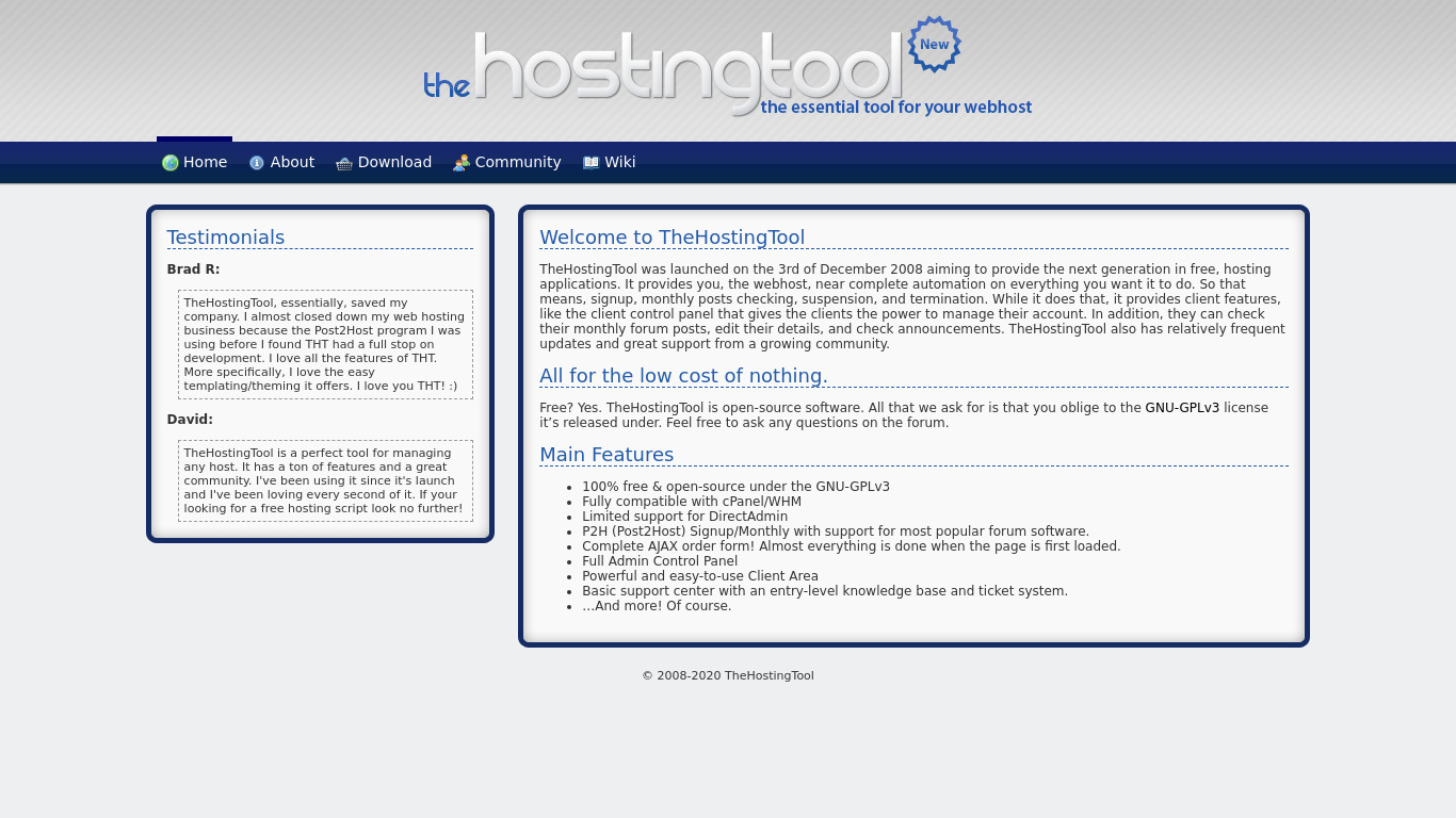 TheHostingTool Landing page