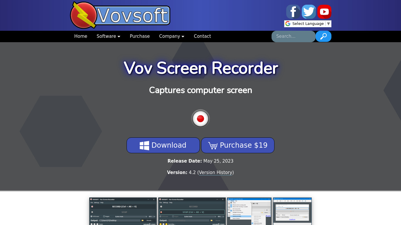 Vov Screen Recorder Landing page
