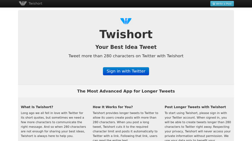 Twishort Landing Page