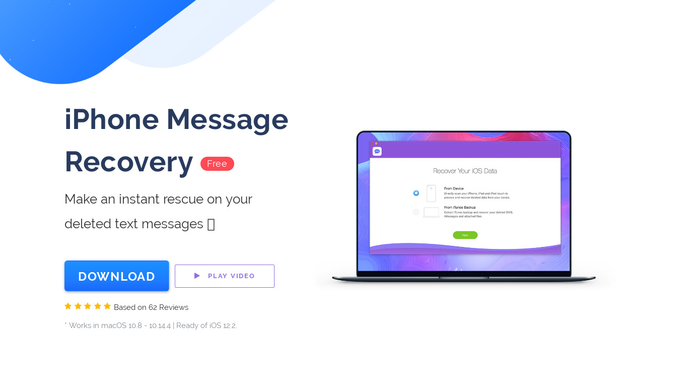 iPhone Message Recovery Landing page