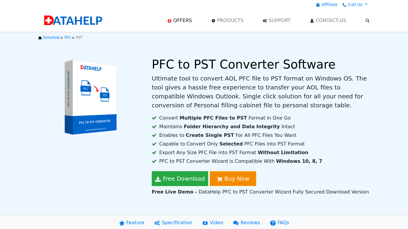 DataHelp PFC to PST Converter Landing page