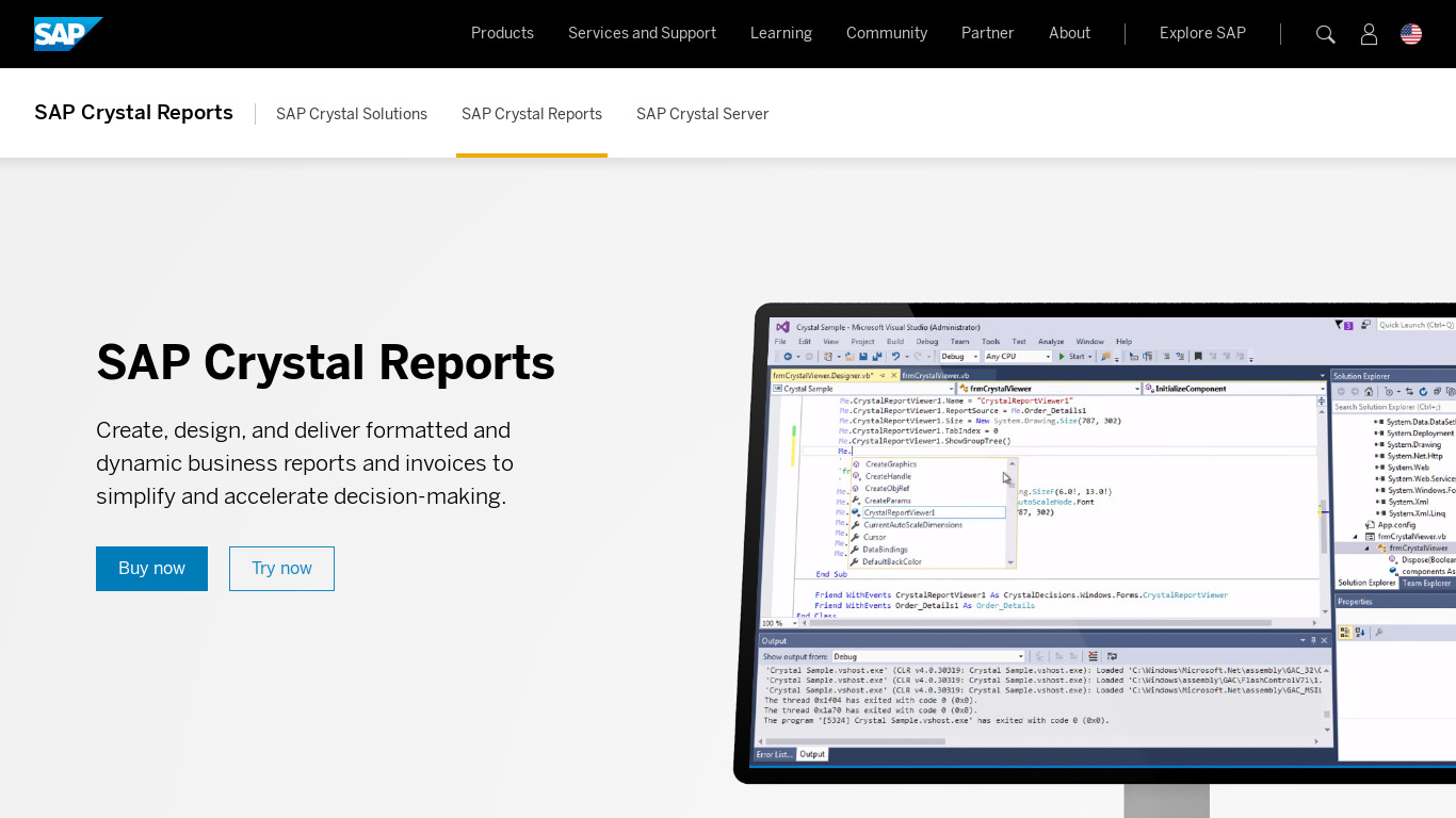 SAP Crystal Reports Landing page
