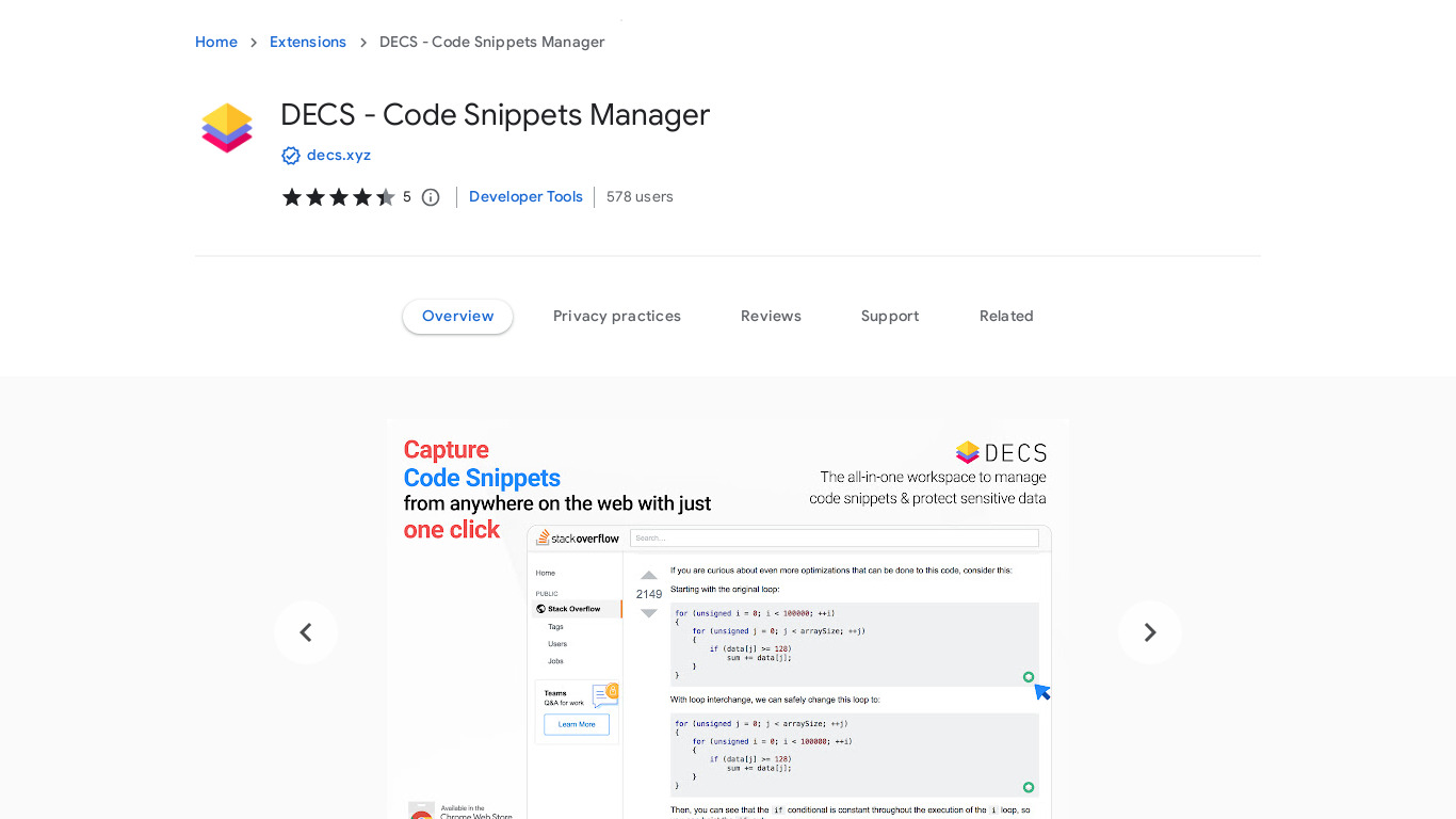 Code Snippets Manager for Chrome Landing page