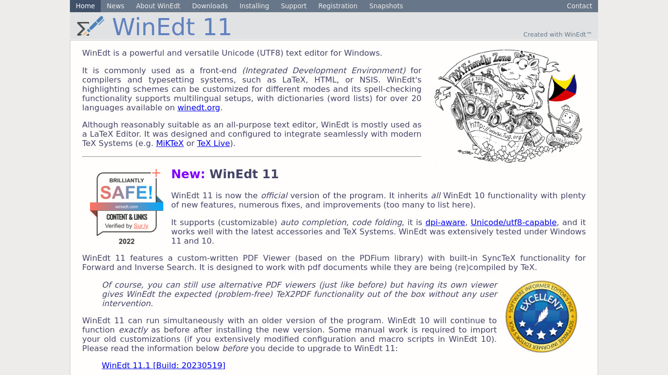 WinEdt Landing page