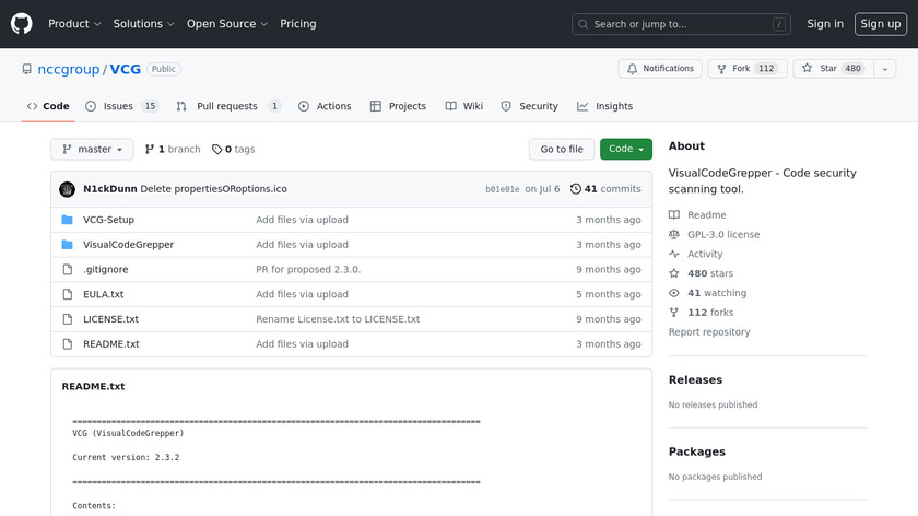VisualCodeGrepper Landing Page