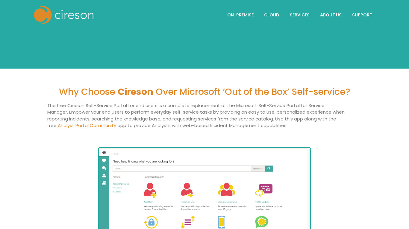 Cireson Self-Service Portal Landing page