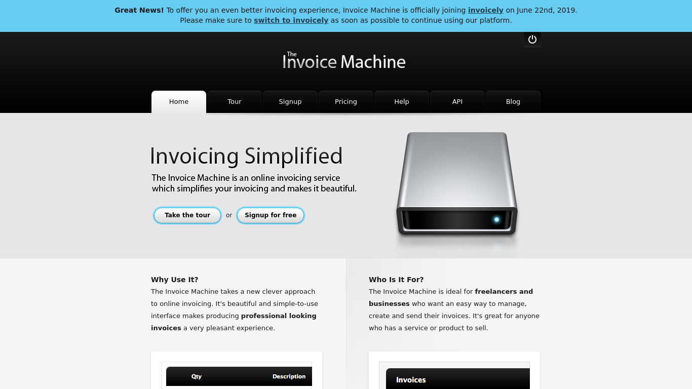 The Invoice Machine Landing page