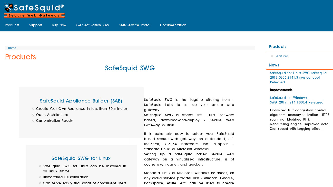 SafeSquid SWG Landing page