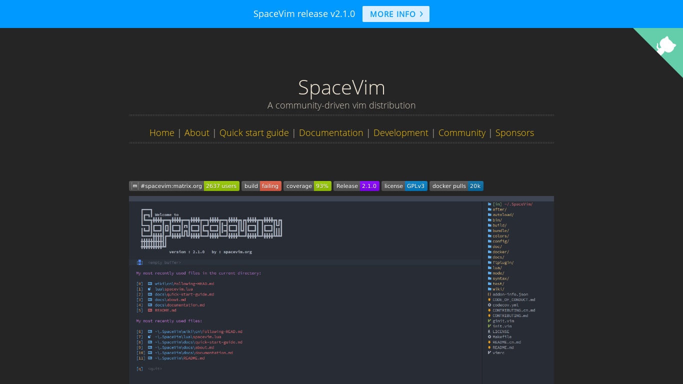 Spacevim Landing page
