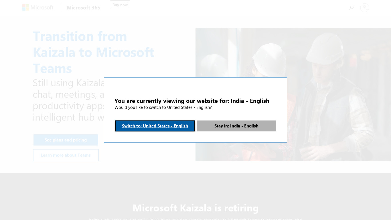 Microsoft Kaizala Landing page