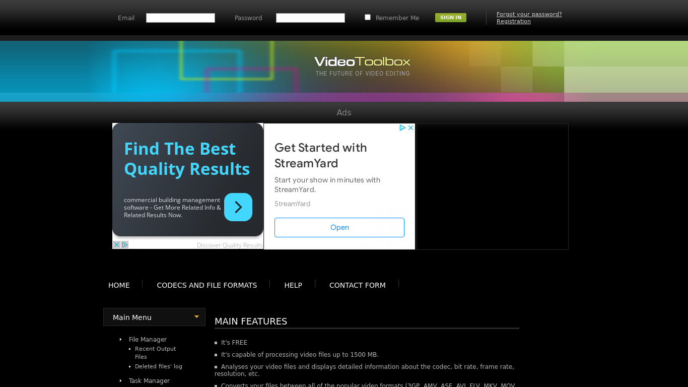 Video Toolbox Landing page
