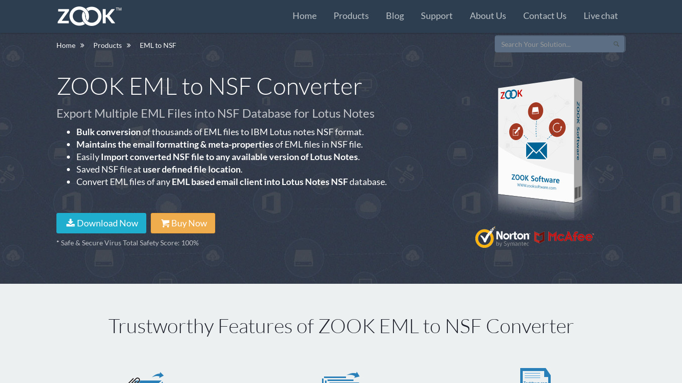 ZOOK EML to NSF Converter Landing page