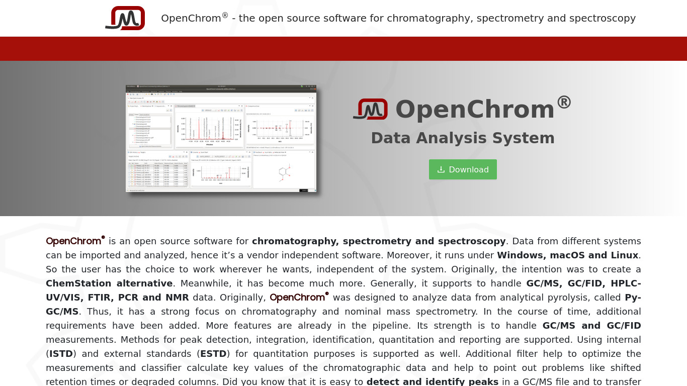OpenChrom Landing page