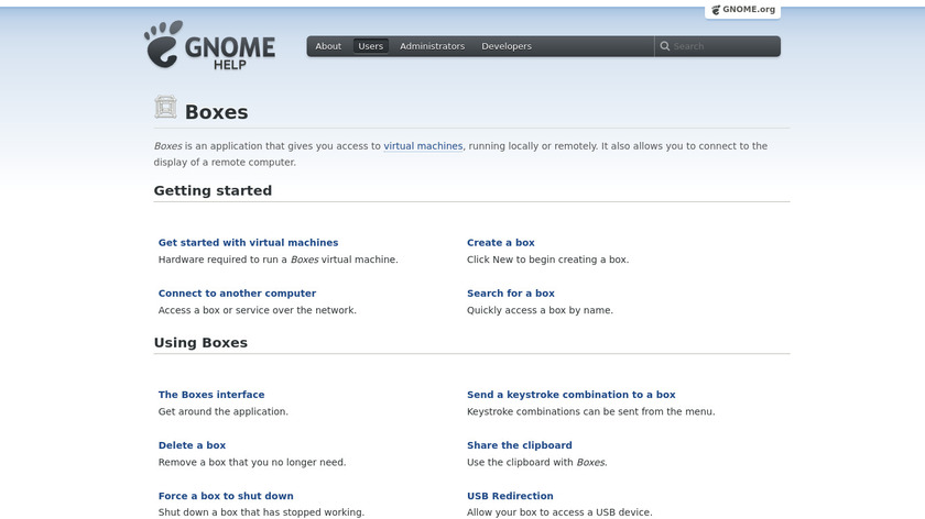 Gnome Boxes Landing Page