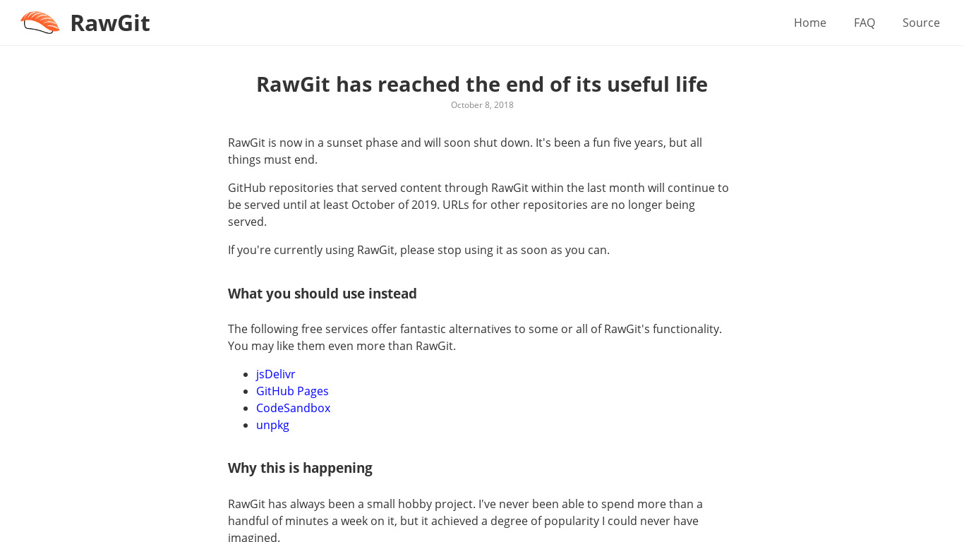 RawGit Landing page